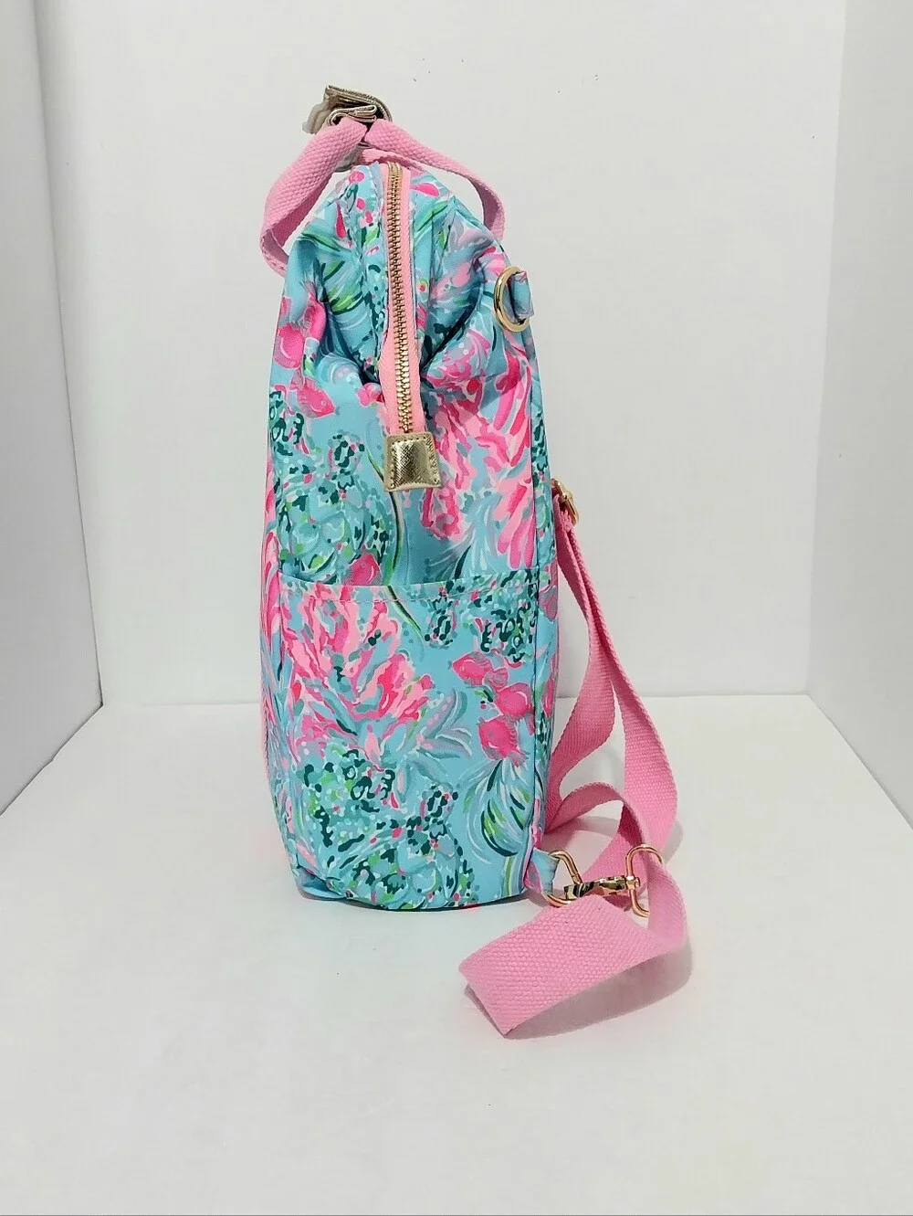 Floral Convertible Backpack Tote - Pink & Aqua by